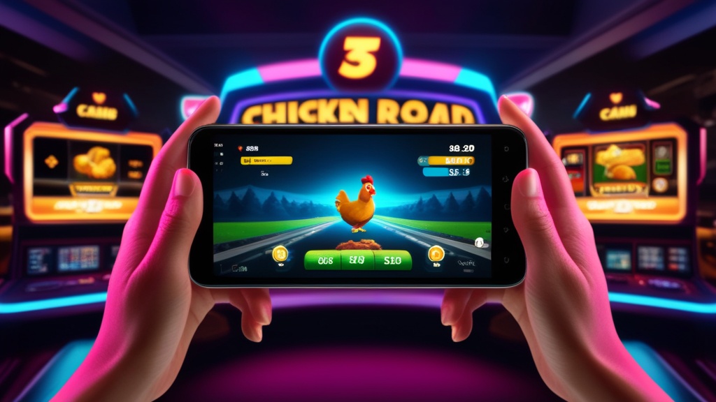 Telemóvel Android com o jogo Chicken Road e indicadores de desempenho