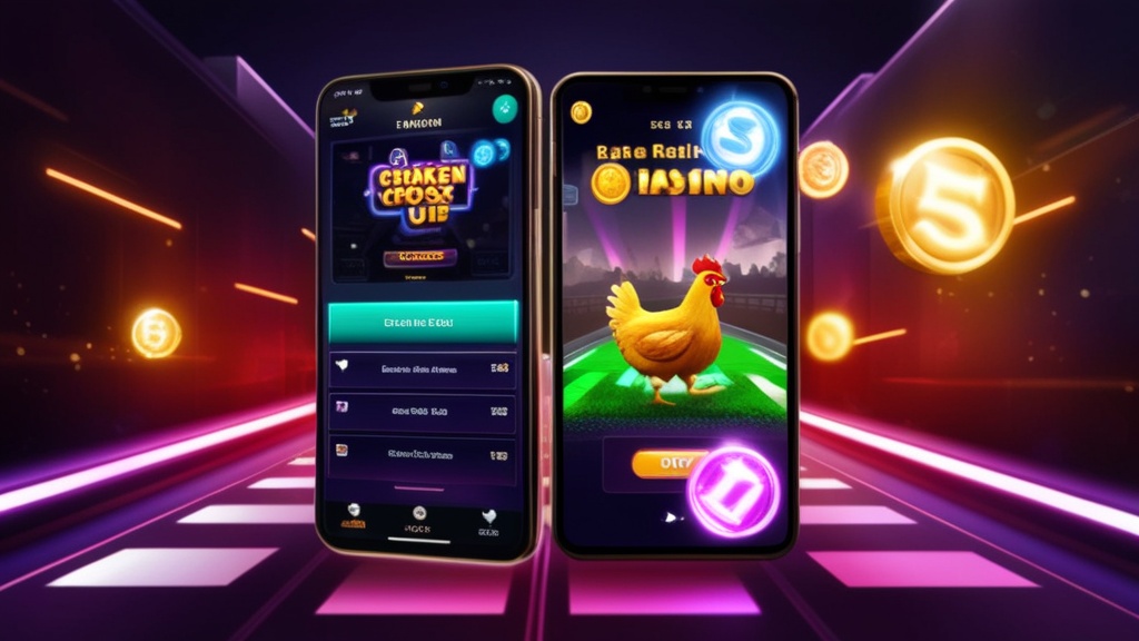 Telemóvel com interface da Chicken Road num ambiente de casino escuro