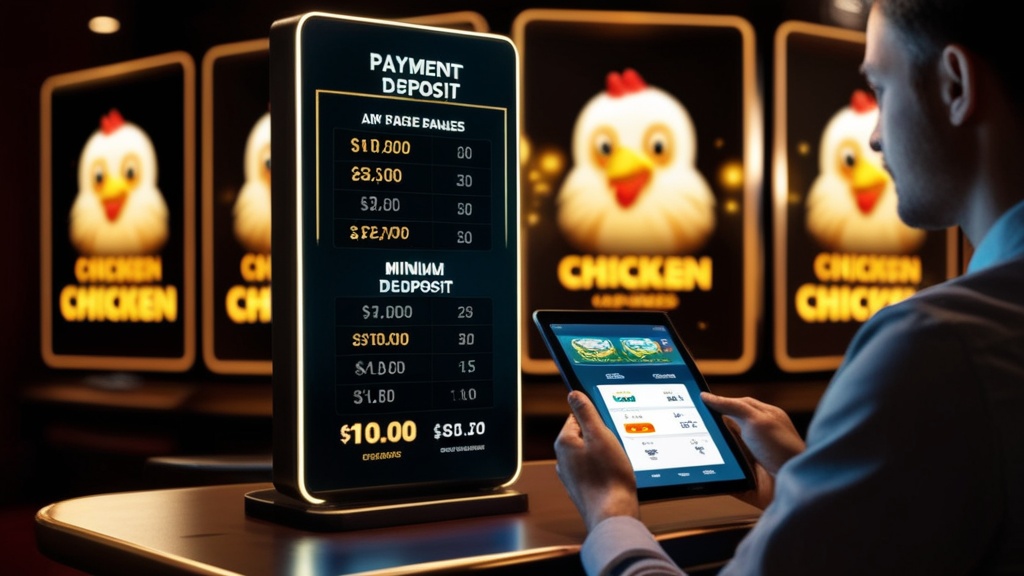 Painel de valores mínimos de depósito num ambiente de casino escuro e moderno