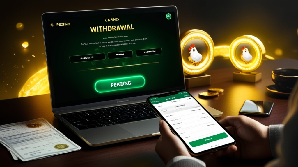 Ecrã de levantamento pendente com documentos de verificação numa mesa de casino